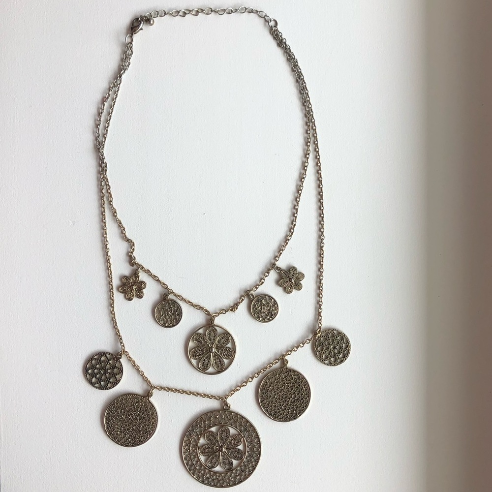 Boho bohemian gold medallion Layered Necklace